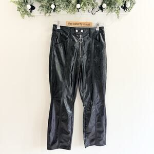 Good American Good Straight Black Leather Pants Buckle Size 2/26 FF5048